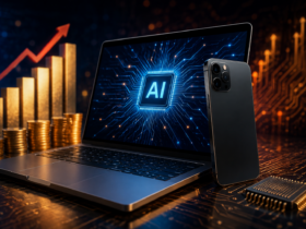 AI-powered smartphone and laptop with rising technology costs and computer chip