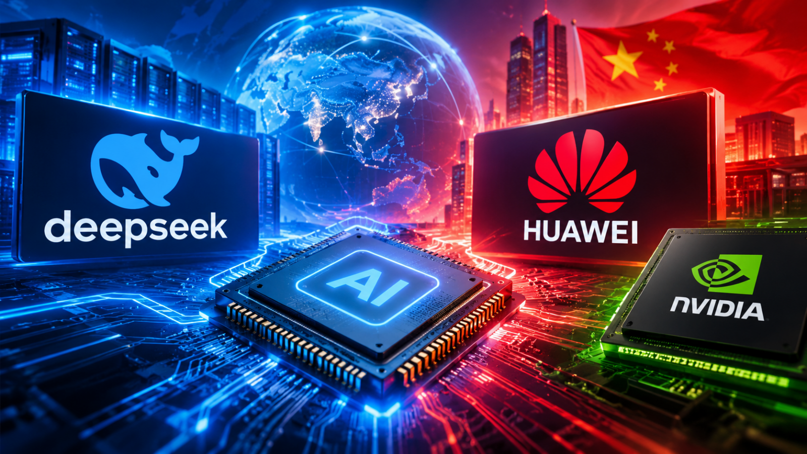 DeepSeek and Huawei AI chip technology competing with Nvidia in the global artificial intelligence hardware race.