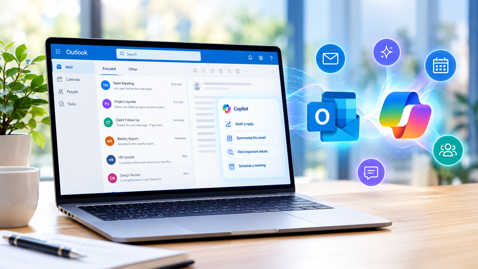 Microsoft Outlook email interface on a laptop representing AI-powered productivity and Outlook feature updates in 2026.
